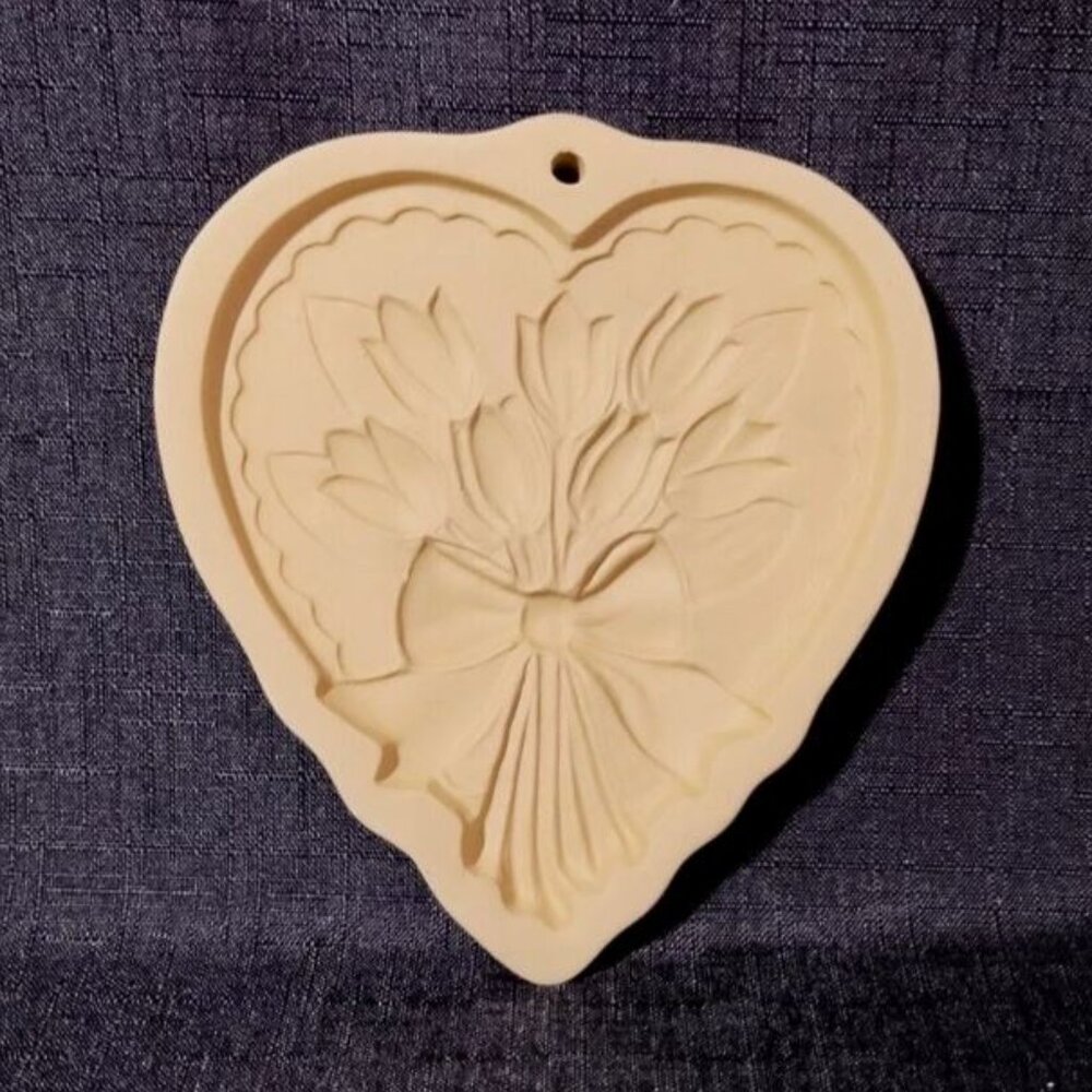 Vintage Brown Bag Cookie Mold Heart Shaped Tulip Flowers Hill Design Inc. 1989